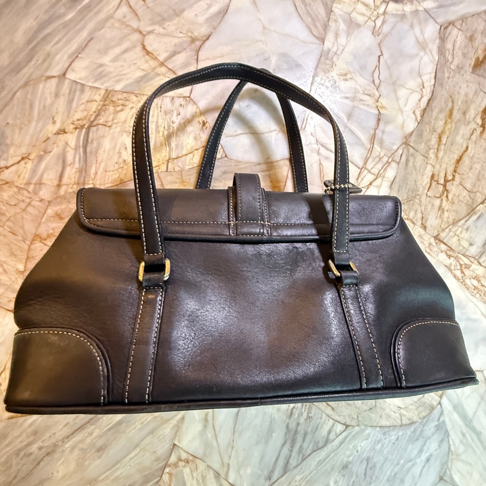 Coach Leather Shoulder Bag Dark Gray Buckle Flap Top Handle Purse Vintage